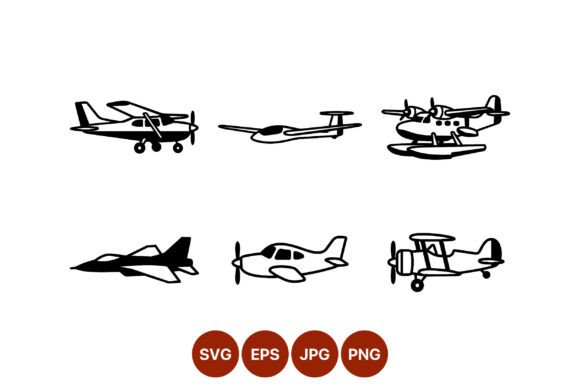 Black and White Airplane Vector Line Art: Illustrations