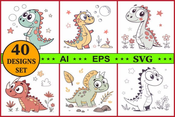 Cartoon Dinosaur Vector Clipart Set: Illustrations & Graphics Review