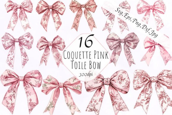 Coquette Bow Pink Toile De Jouy Clipart: Graphics & Illustrations Review