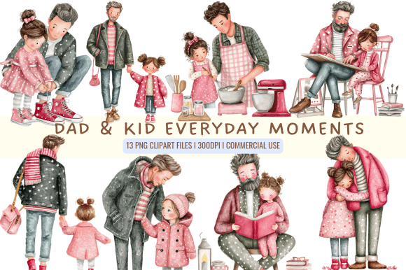 Dad Kid Everyday Moments Clipart Graphics and Illustrations