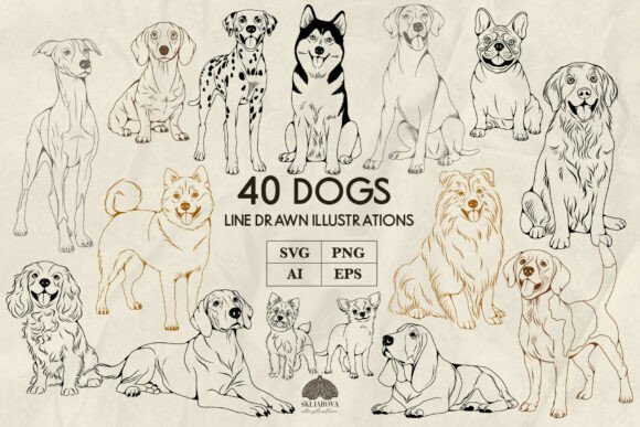 Dogs Line Art SVG PNG: Graphics & Illustrations for Publishers