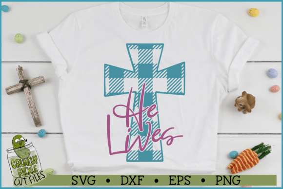 He Lives Plaid Cross Easter Graphics & Crafts