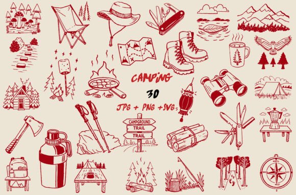 Outdoor Adventure Camping Hiking SVG PNG: Graphics & Illustrations