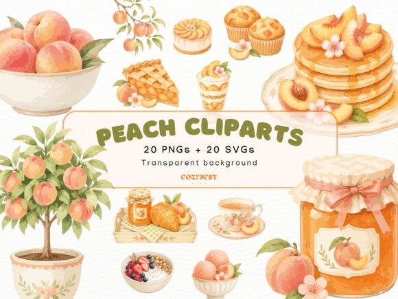 Peach Watercolor Cliparts: Desserts PNG Graphics & Illustrations
