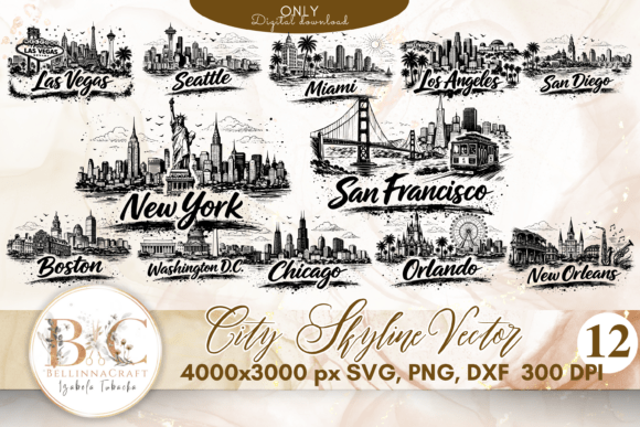 USA City Skyline Vector Set: Graphics & Illustrations for Sellers